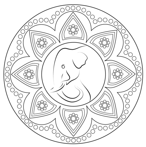 Indian Rangoli With Elephant Coloring Page